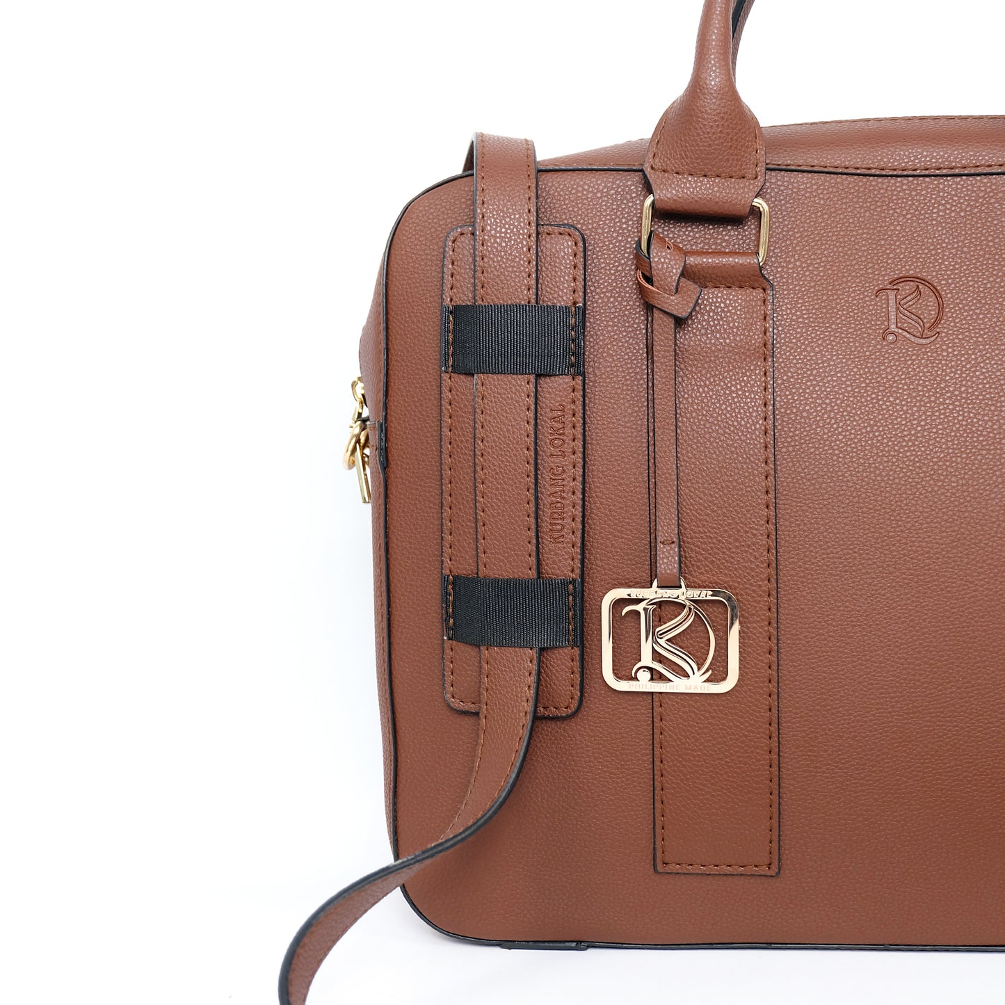 RAJAH Laptop Bag in Grained Choco (Gold Hardware) - PU Leather