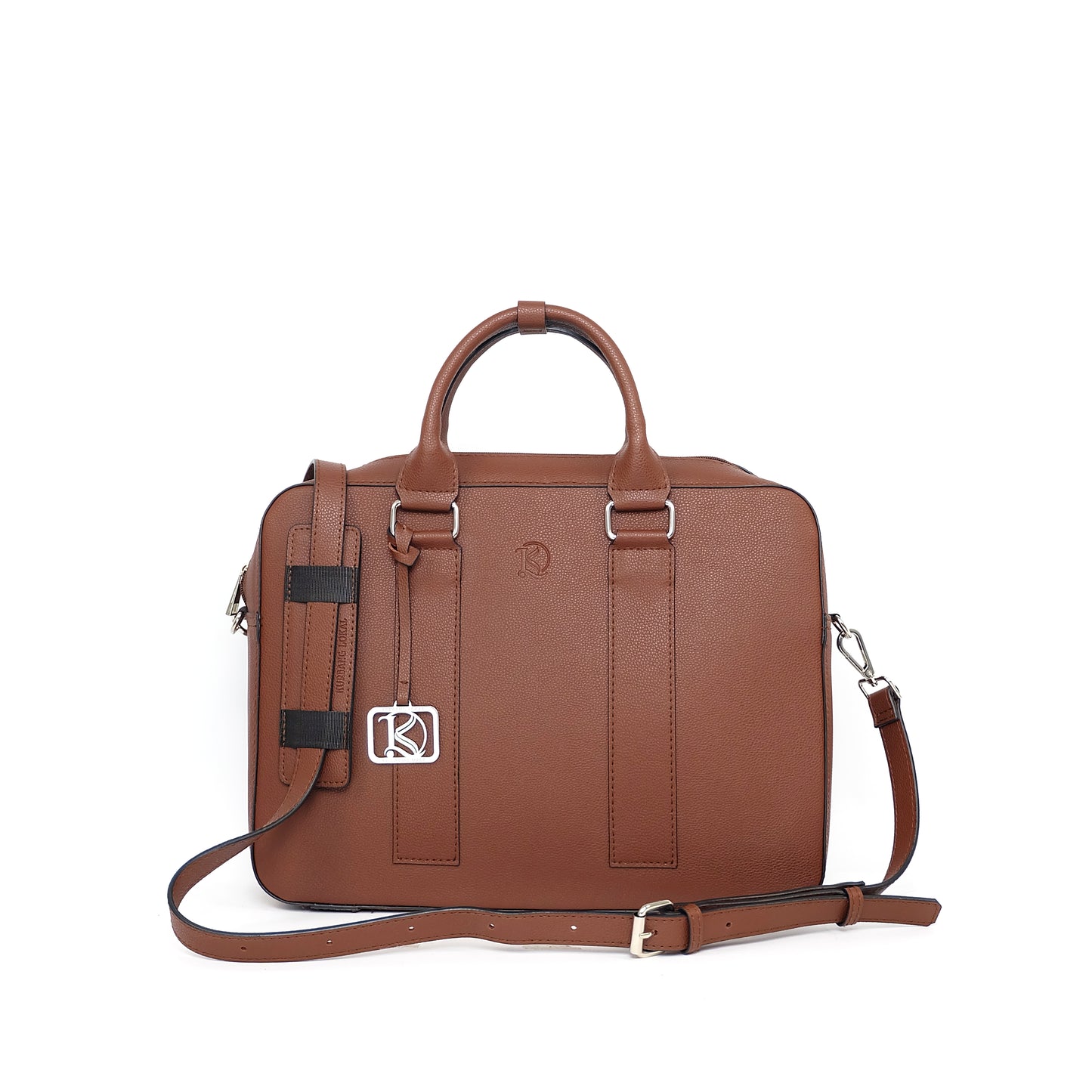 RAJAH Laptop Bag in Grained Choco (Silver Hardware) - PU Leather