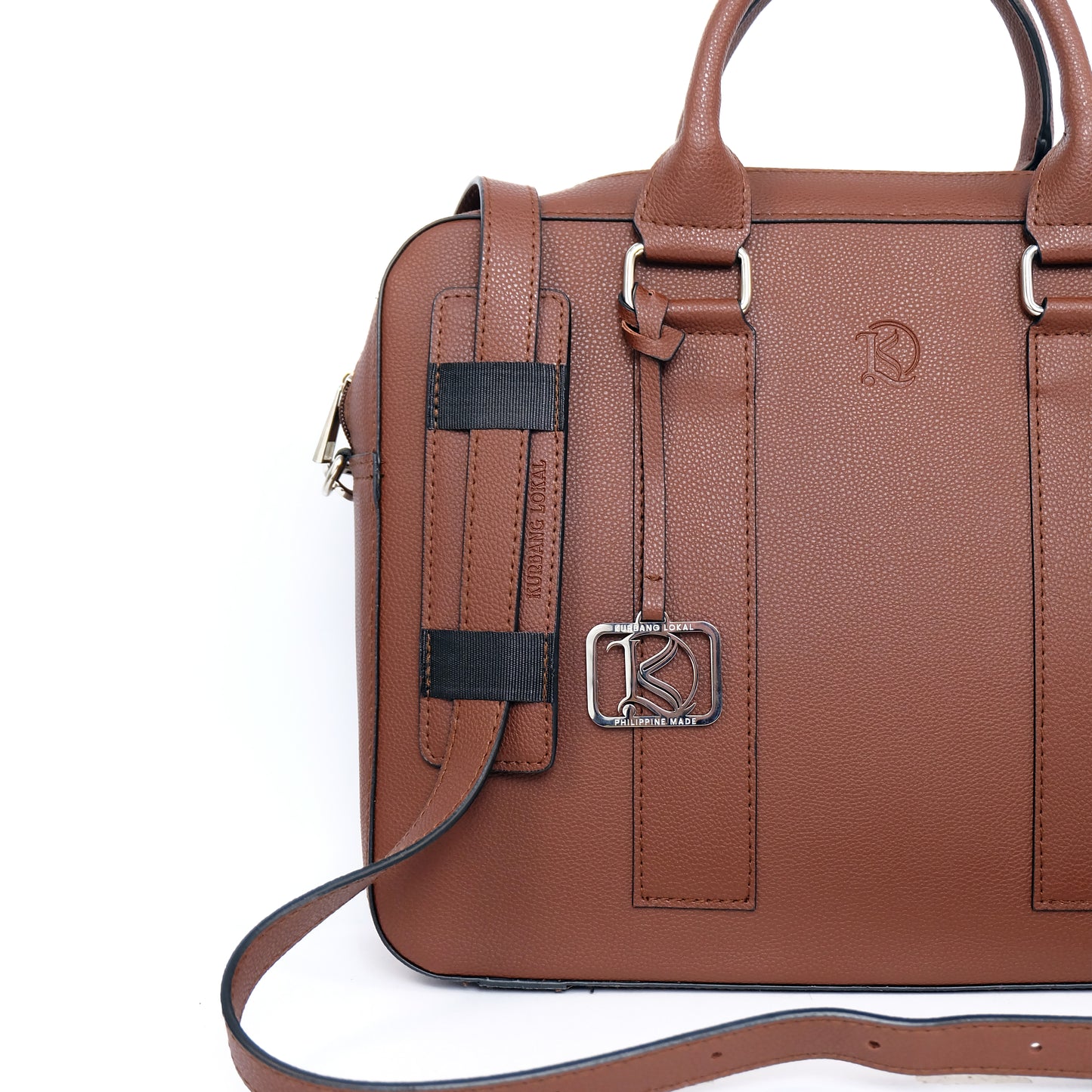 RAJAH Laptop Bag in Grained Choco (Silver Hardware) - PU Leather