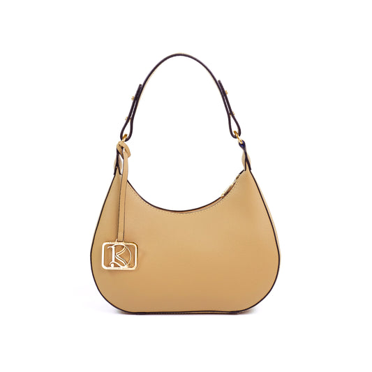 SOL Crescent Hobo Bag in Grained Beige - PU Leather