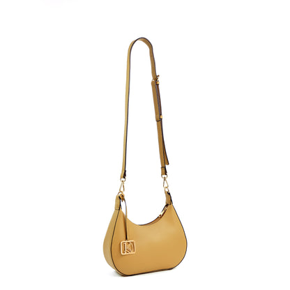 SOL Crescent Hobo Bag in Grained Beige - PU Leather