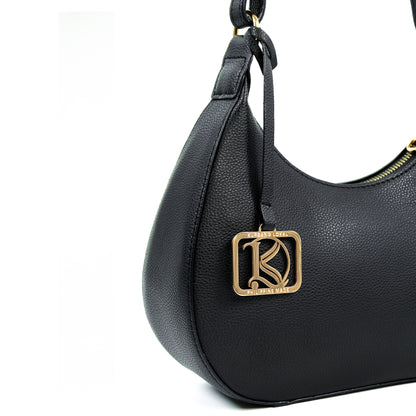SOL Crescent Hobo Bag in Grained Black - PU Leather