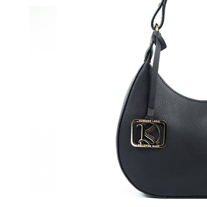 SOL Crescent Hobo Bag in Grained Black - PU Leather