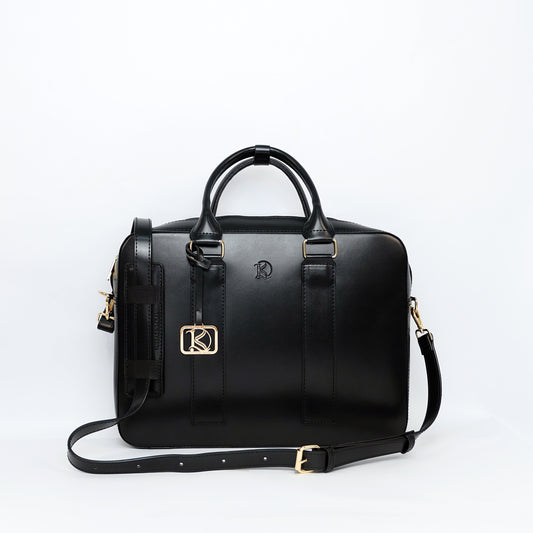 RAJAH Laptop Bag in Jet Black (Gold Hardware) - PU Leather