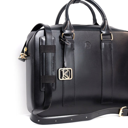 RAJAH Laptop Bag in Jet Black (Gold Hardware) - PU Leather