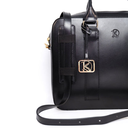 RAJAH Laptop Bag in Jet Black (Gold Hardware) - PU Leather