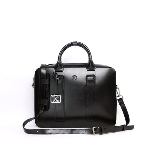 RAJAH Laptop Bag in Jet Black (Silver Hardware) - PU Leather