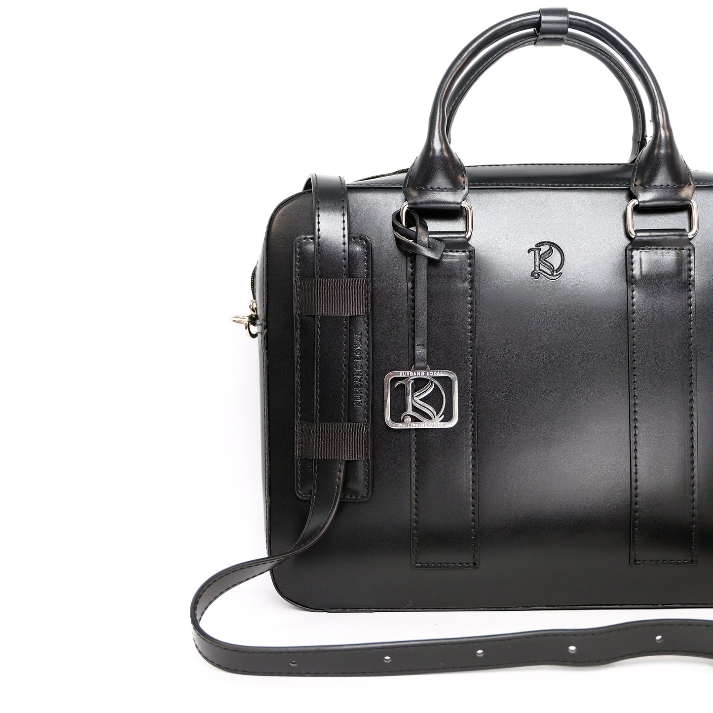 RAJAH Laptop Bag in Jet Black (Silver Hardware) - PU Leather