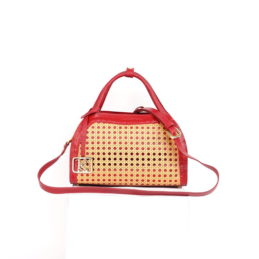KAIA Kettle Bag in Croco Red - Full Cowhide x Solihiya