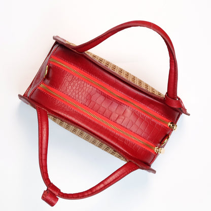 KAIA Kettle Bag in Croco Red - Full Cowhide x Solihiya