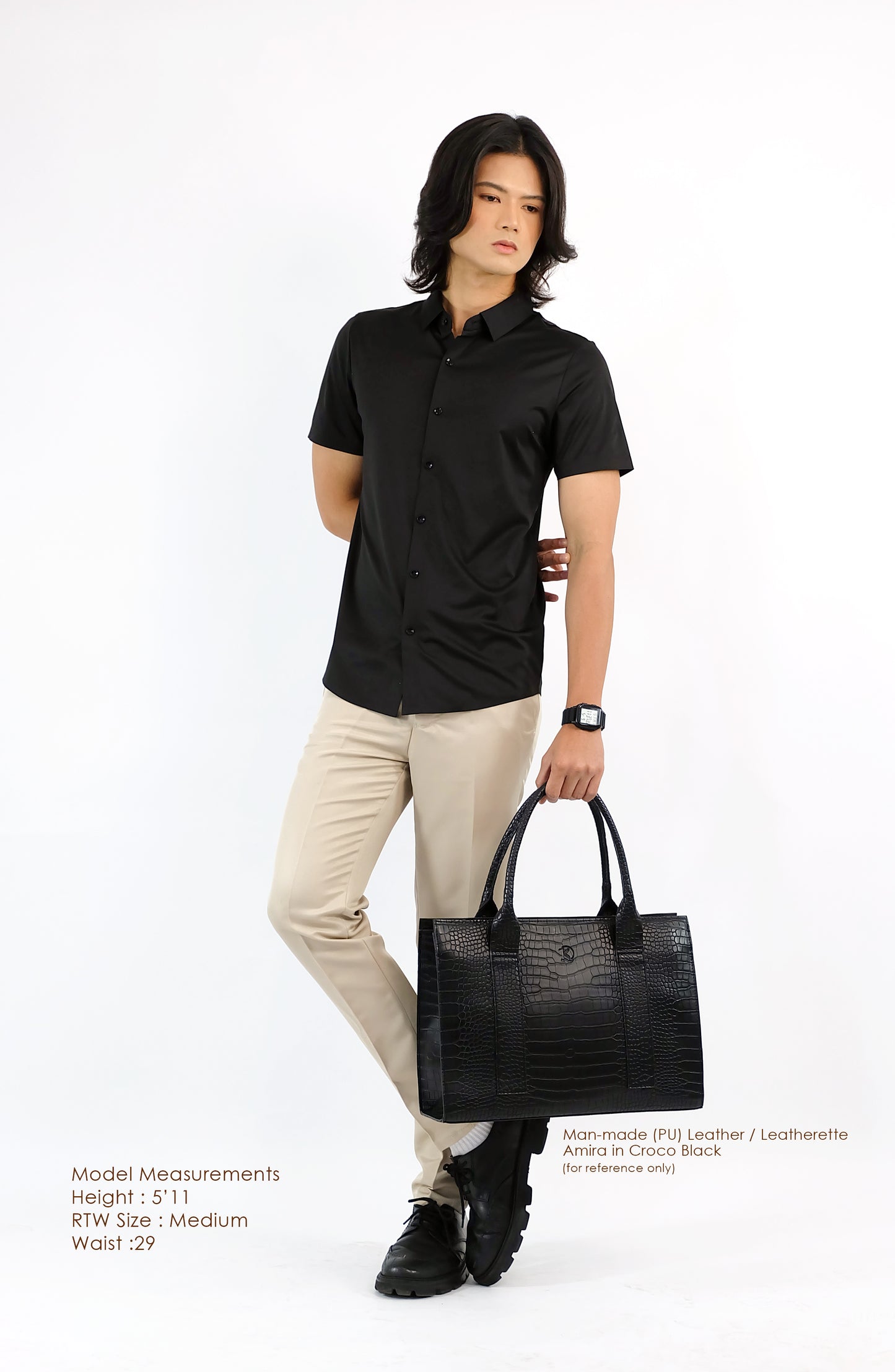 AMIRA Laptop Tote Bag in Croco Black - PU Leather