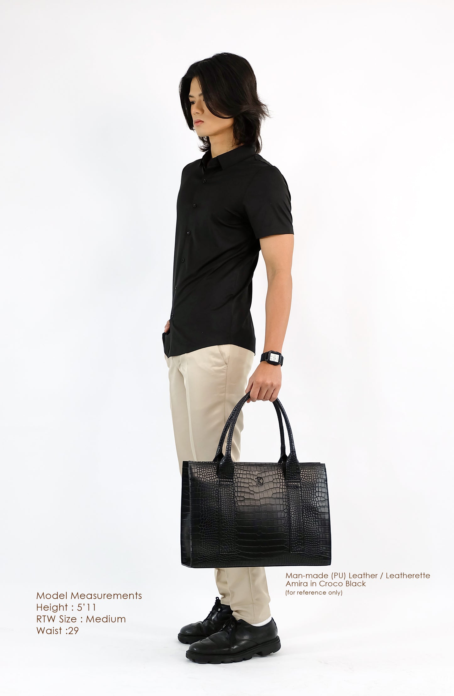 AMIRA Laptop Tote Bag in Croco Bone - PU Leather