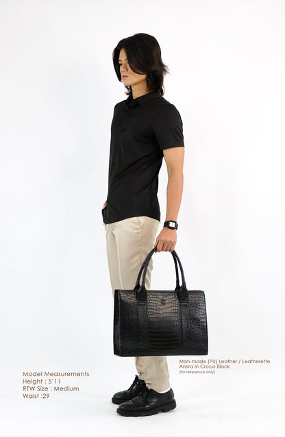 AMIRA Laptop Tote Bag in Croco Bone - PU Leather