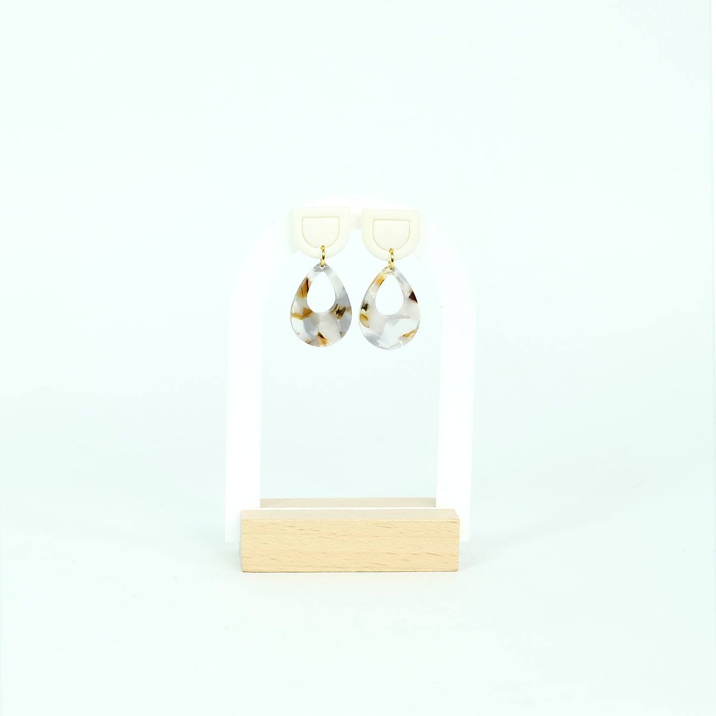 Two-tiered Marble Teardrop Earrings - Polymer Clay/Acrylic