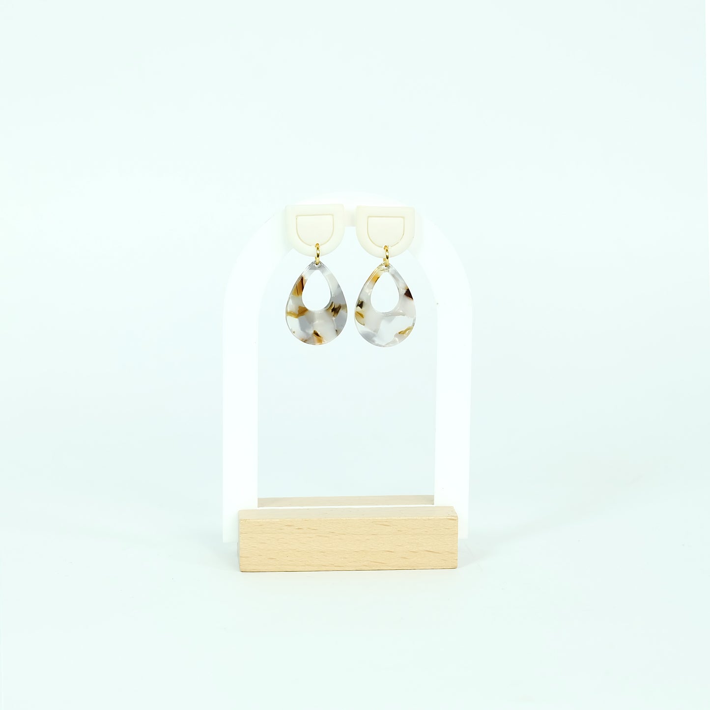 Two-tiered Marble Teardrop Earrings - Polymer Clay/Acrylic