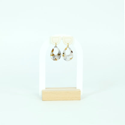 Two-tiered Marble Teardrop Earrings - Polymer Clay/Acrylic