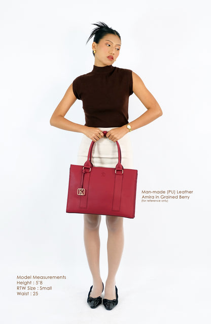 AMIRA 2.0 Laptop Tote Bag in Grained Choco (Silver Hardware) - PU Leather