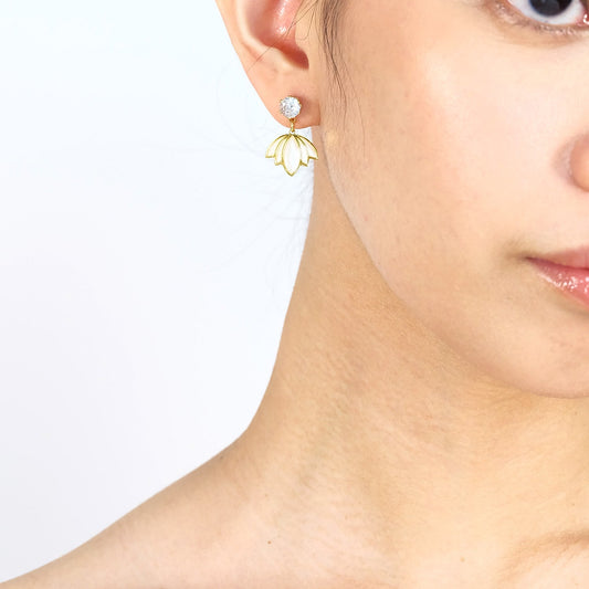 Inverted Lotus Drop Earrings - Polymer Clay/CZ