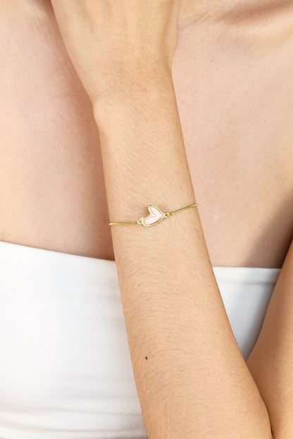 Blush Pink Heart Adjustable Bracelet in Gold - Polymer Clay/Resin