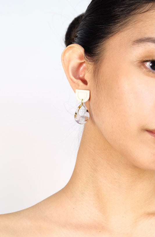 Two-tiered Marble Teardrop Earrings - Polymer Clay/Acrylic