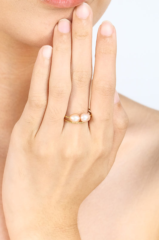 Twisted Twin Pearl Open Ring - Fresh Water Palawan Pearls