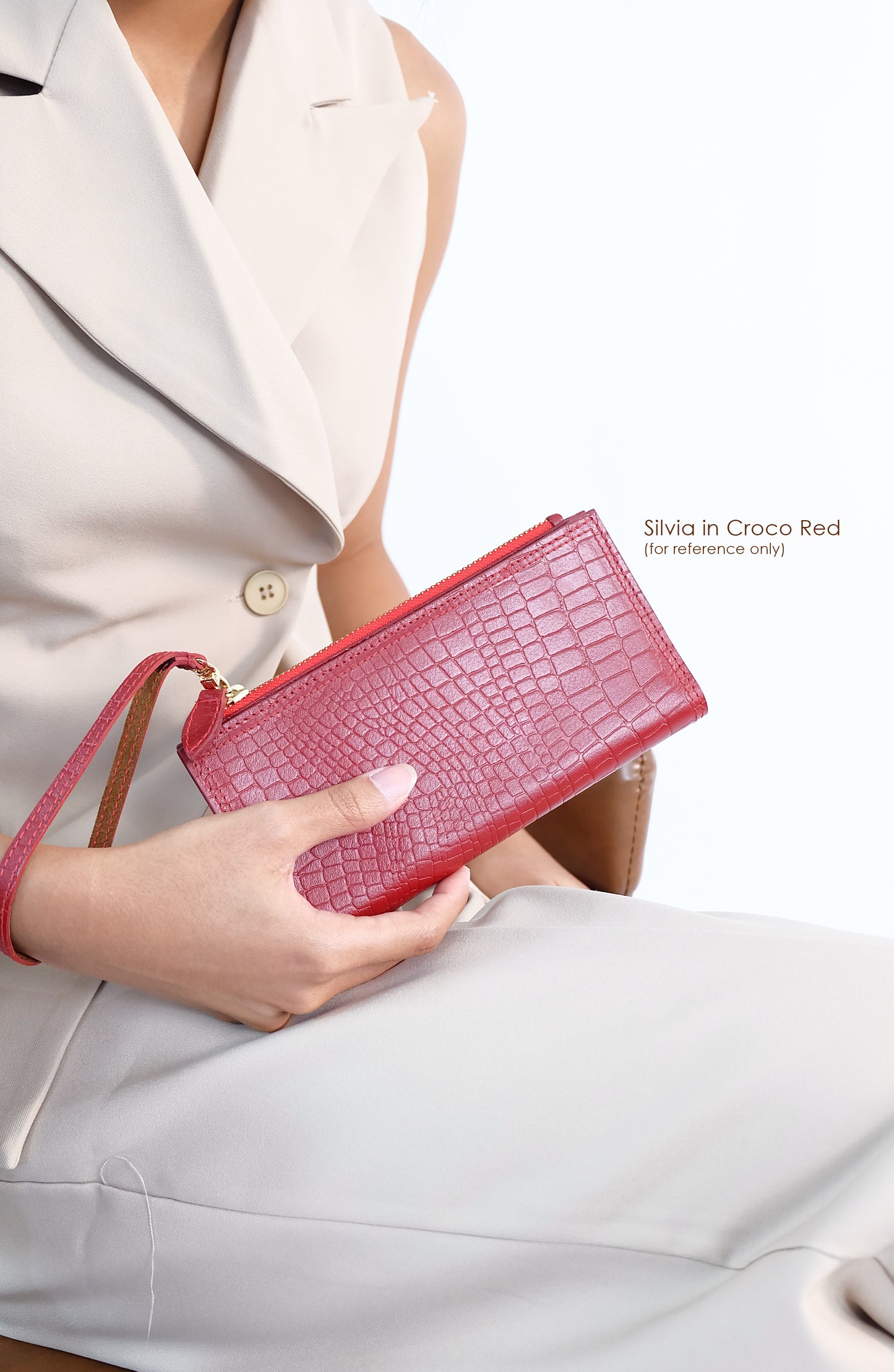 Silvia Long Cash/Card Wallet in Croco Tan - Genuine Leather