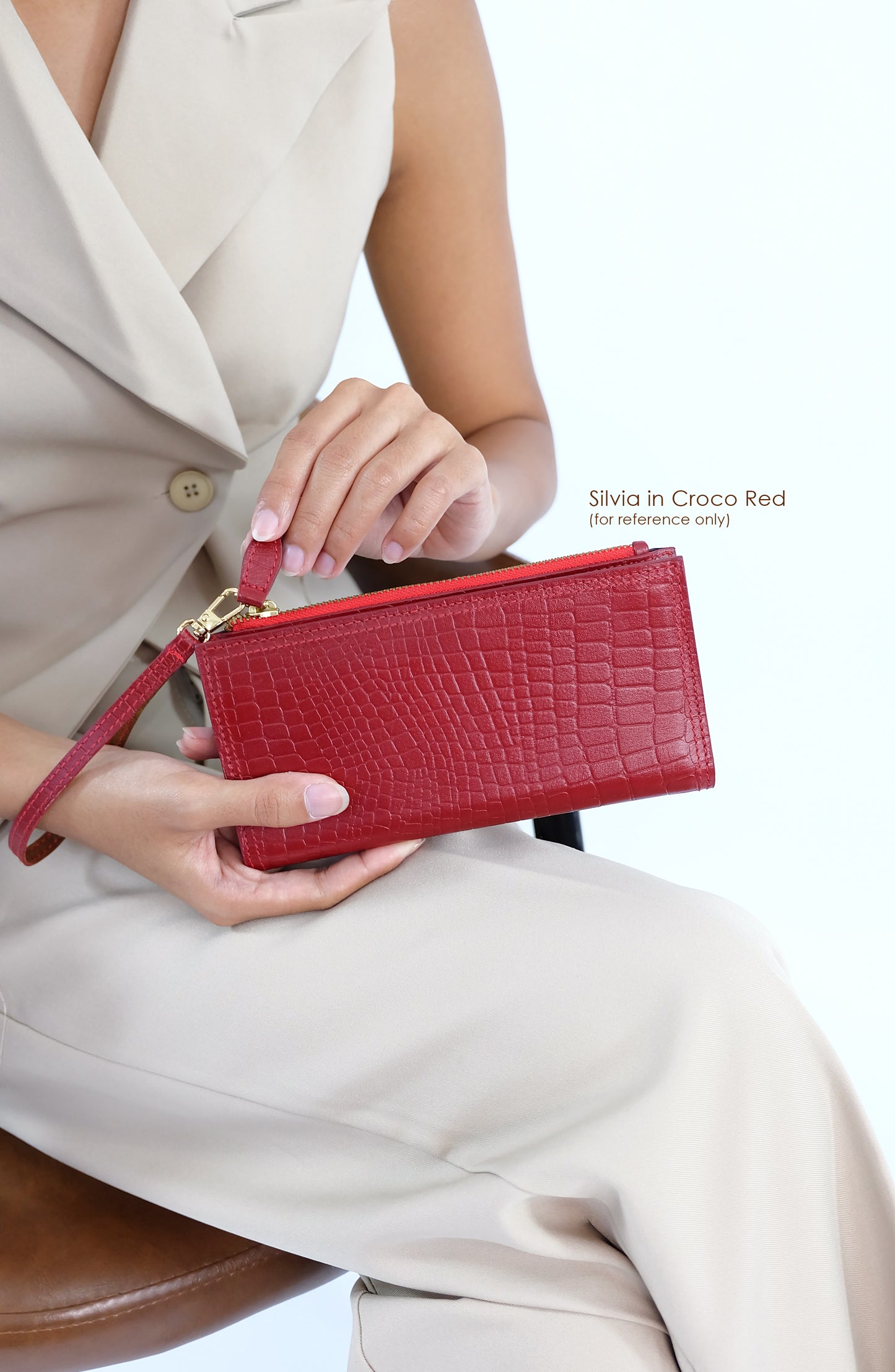 Silvia Long Cash/Card Wallet in Croco Tan - Genuine Leather