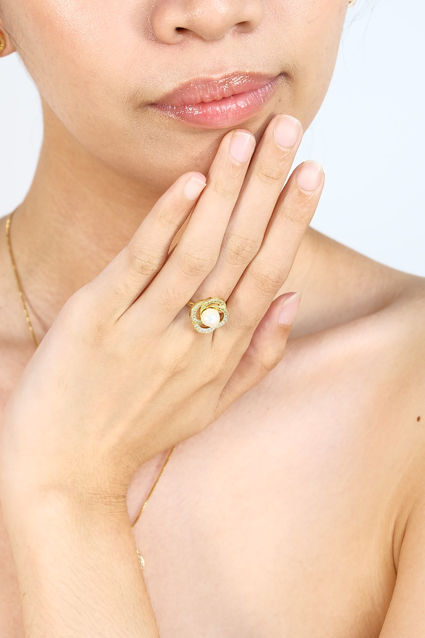Interlocking Halo Pearl CZ Set - Fresh Water Palawan Pearls