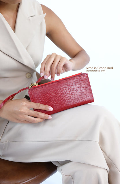 Silvia Long Cash/Card Wallet in Croco Tan - Genuine Leather