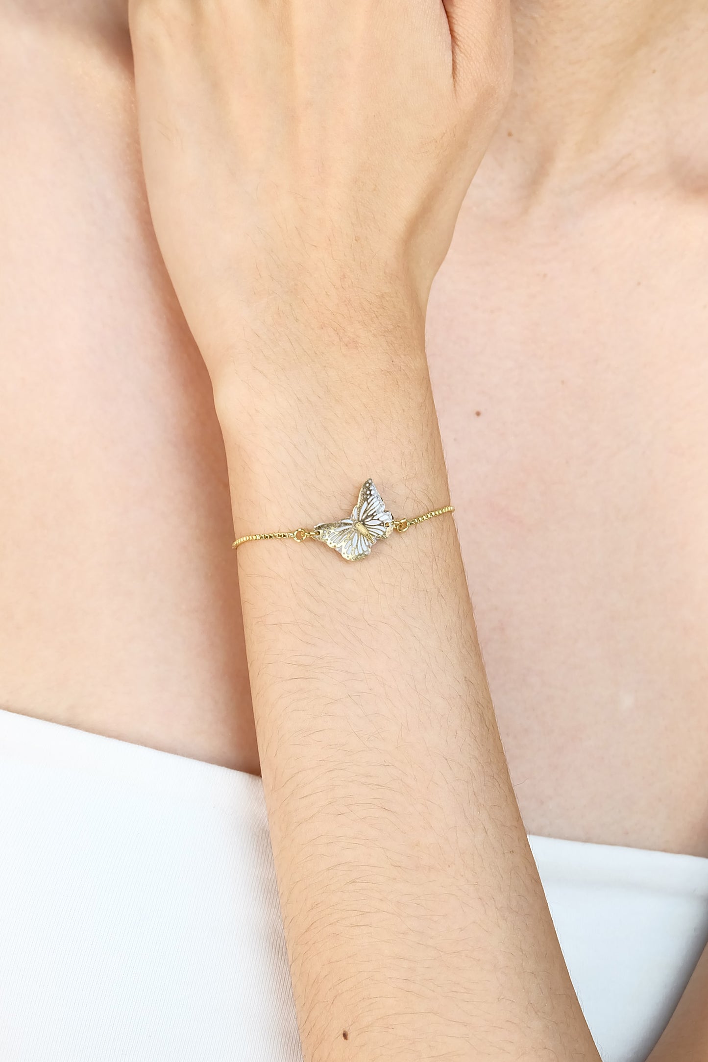 Dainty Butterfly Adjustable Bracelet in Gold - Polymer Clay/Resin