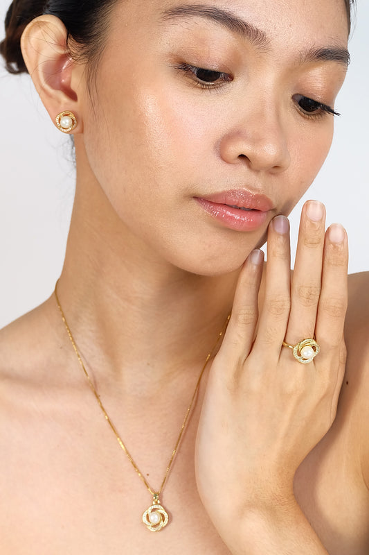 Interlocking Halo Pearl CZ Set - Fresh Water Palawan Pearls