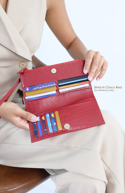 Silvia Long Cash/Card Wallet in Croco Tan - Genuine Leather