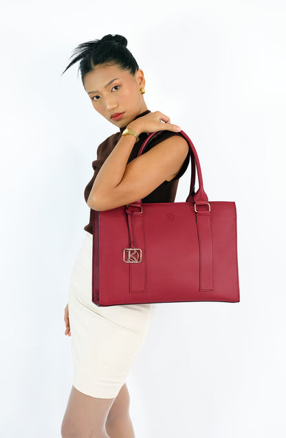 AMIRA 2.0 Laptop Tote Bag in Grained Choco (Silver Hardware) - PU Leather