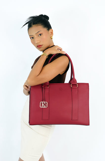 AMIRA 2.0 Laptop Tote Bag in Grained Choco (Silver Hardware) - PU Leather
