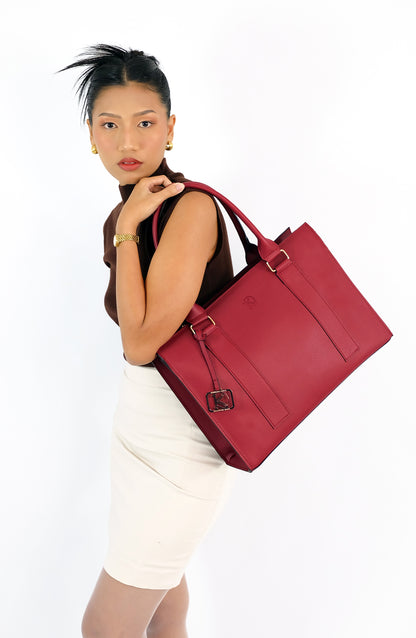 AMIRA 2.0 Laptop Tote Bag in Grained Choco (Gold Hardware) - PU Leather
