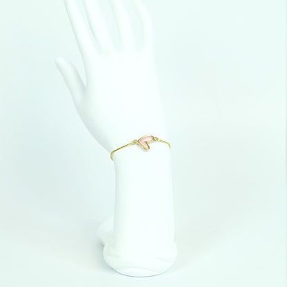 Blush Pink Heart Adjustable Bracelet in Gold - Polymer Clay/Resin