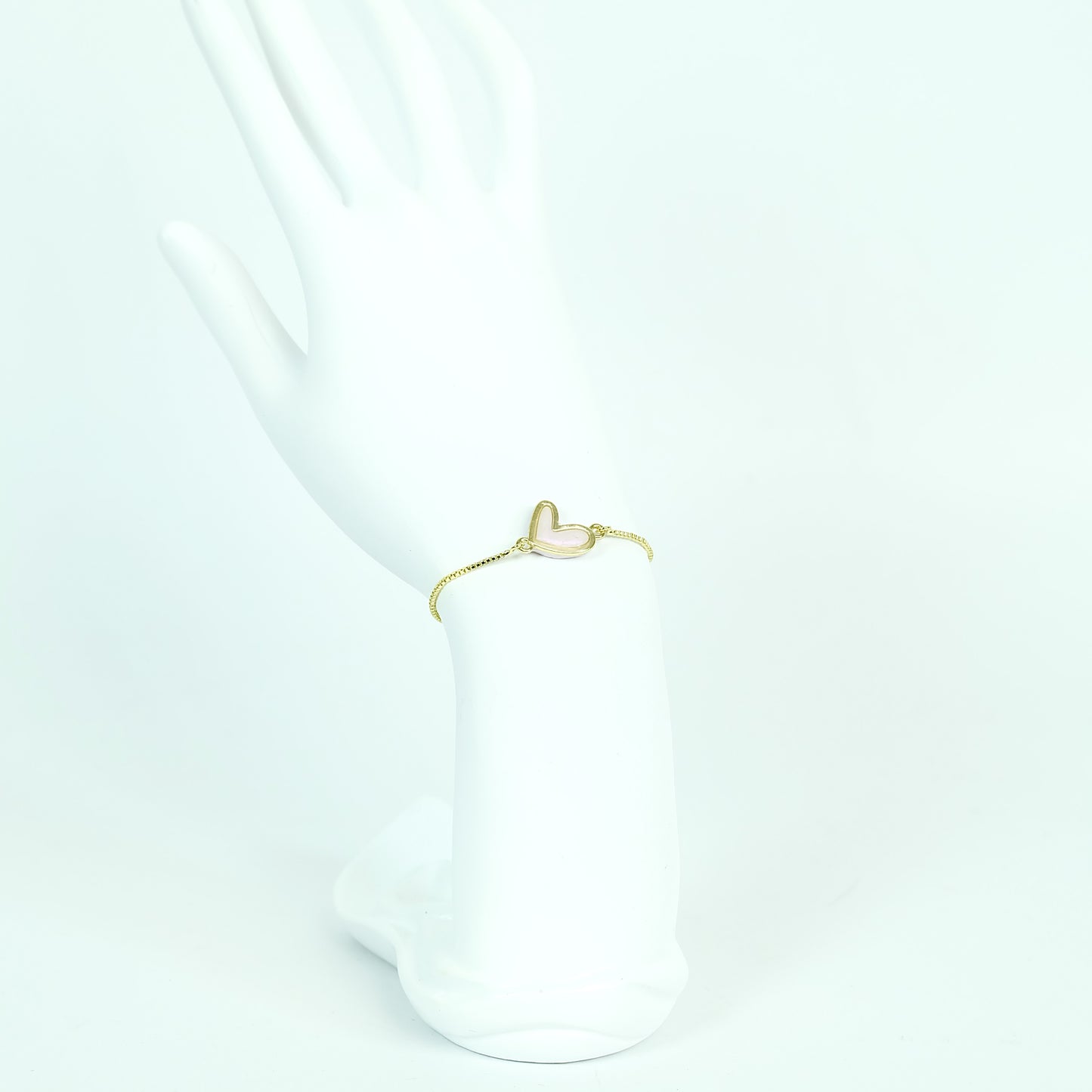 Blush Pink Heart Adjustable Bracelet in Gold - Polymer Clay/Resin