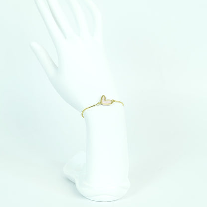 Blush Pink Heart Adjustable Bracelet in Gold - Polymer Clay/Resin