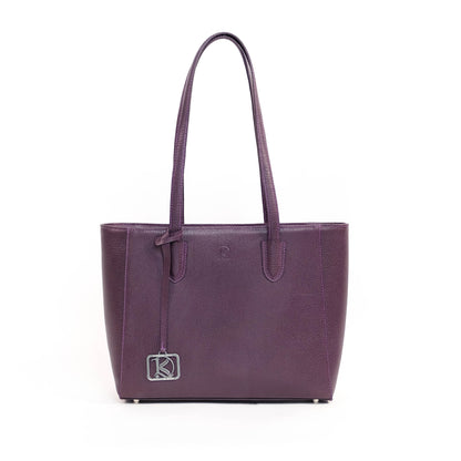 TATIANA Medium Tote Bag in Grained Regal Purple -  Genuine Leather