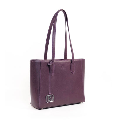 TATIANA Medium Tote Bag in Grained Regal Purple -  Genuine Leather