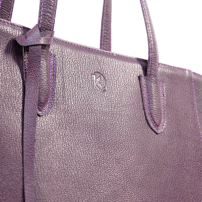 TATIANA Medium Tote Bag in Grained Regal Purple -  Genuine Leather