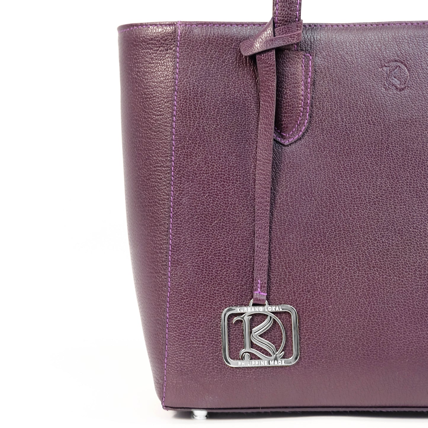 TATIANA Medium Tote Bag in Grained Regal Purple -  Genuine Leather