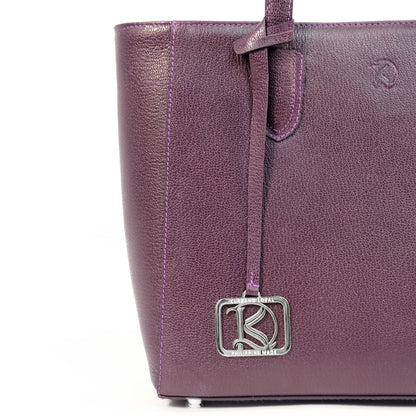 TATIANA Medium Tote Bag in Grained Regal Purple -  Genuine Leather
