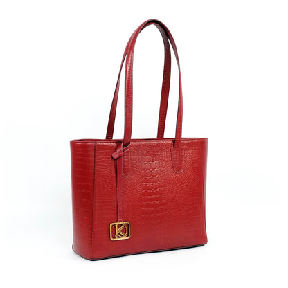TATIANA Medium Tote Bag in Croco Red -  Genuine Leather