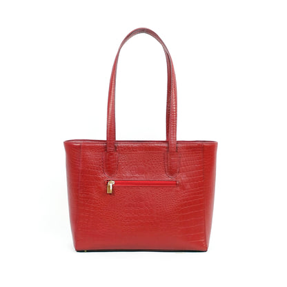TATIANA Medium Tote Bag in Croco Red -  Genuine Leather