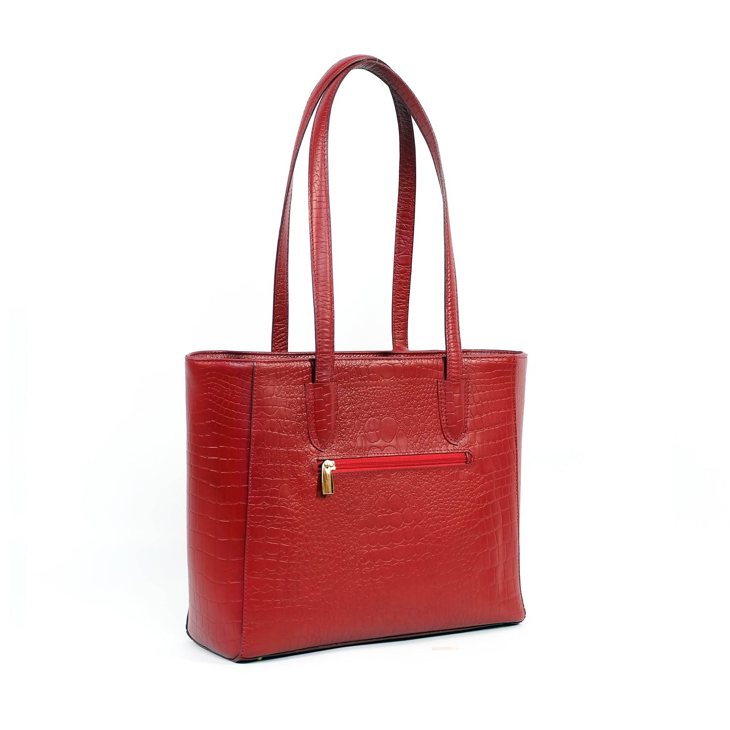 TATIANA Medium Tote Bag in Croco Red -  Genuine Leather