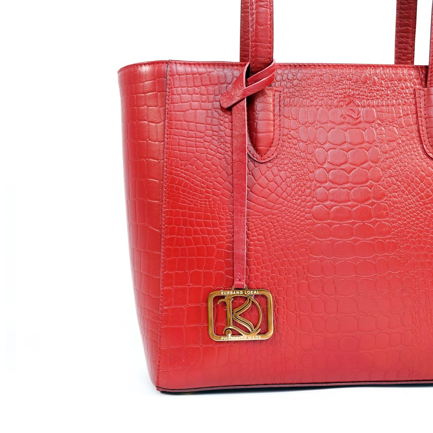 TATIANA Medium Tote Bag in Croco Red -  Genuine Leather