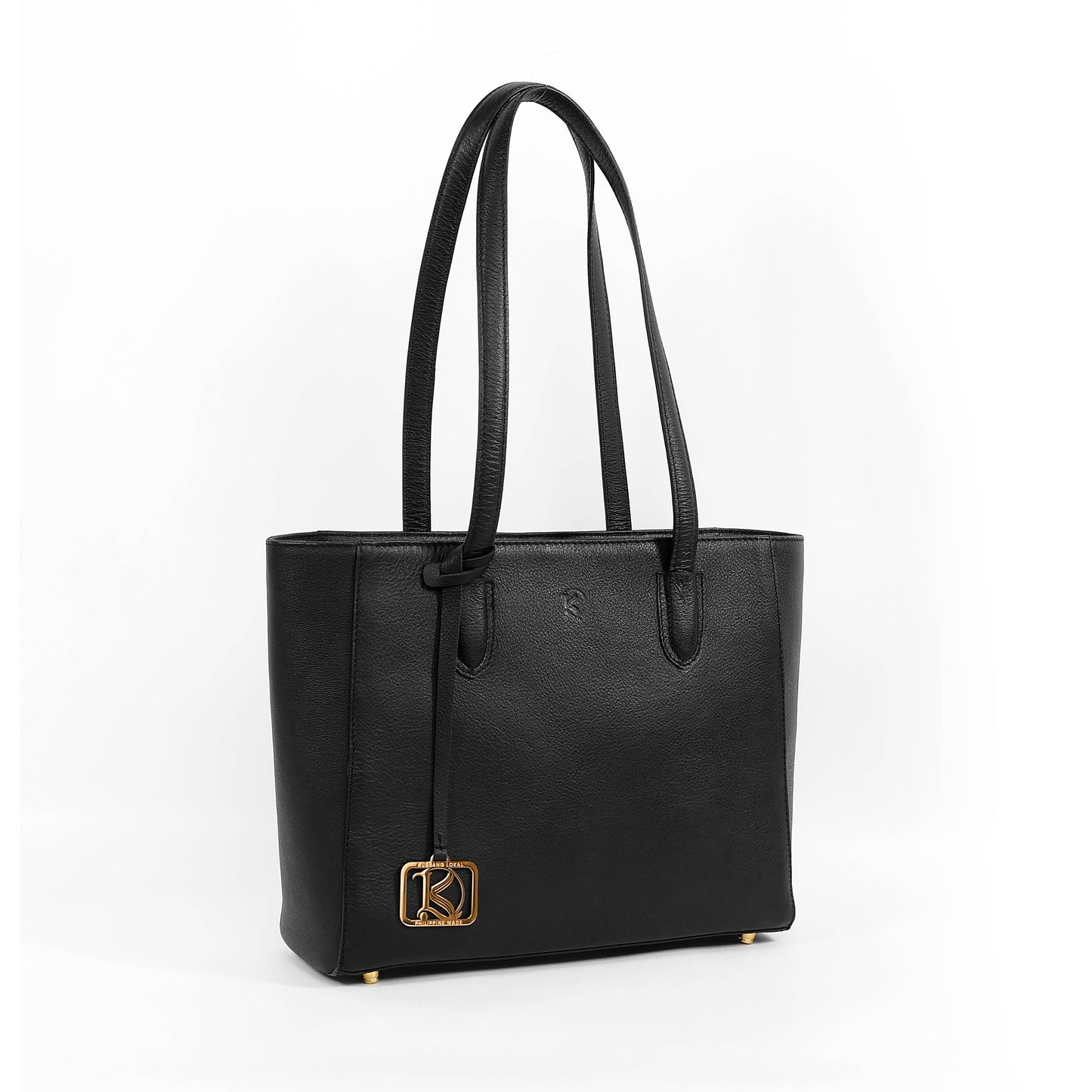 TATIANA Medium Tote Bag in Grained Black -  Genuine Leather