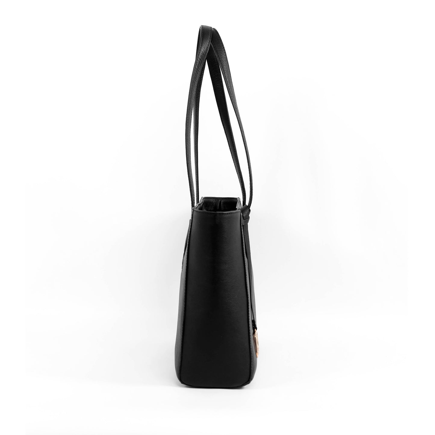 TATIANA Medium Tote Bag in Grained Black -  Genuine Leather
