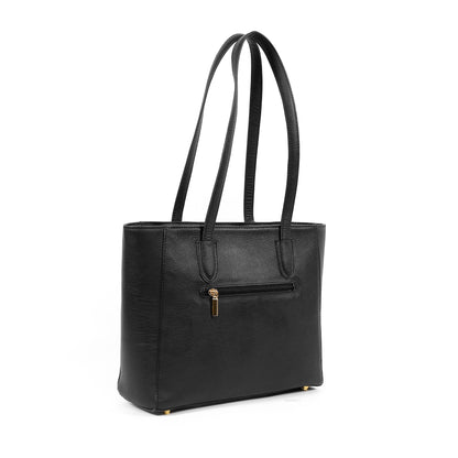 TATIANA Medium Tote Bag in Grained Black -  Genuine Leather